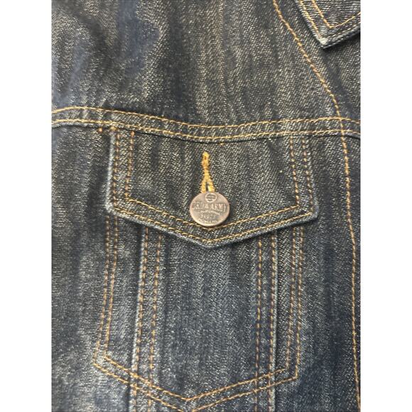 Third Army Denim JEAN JACKET cut-off Sleeves Size Medium Blue Biker - Picture 4 of 8